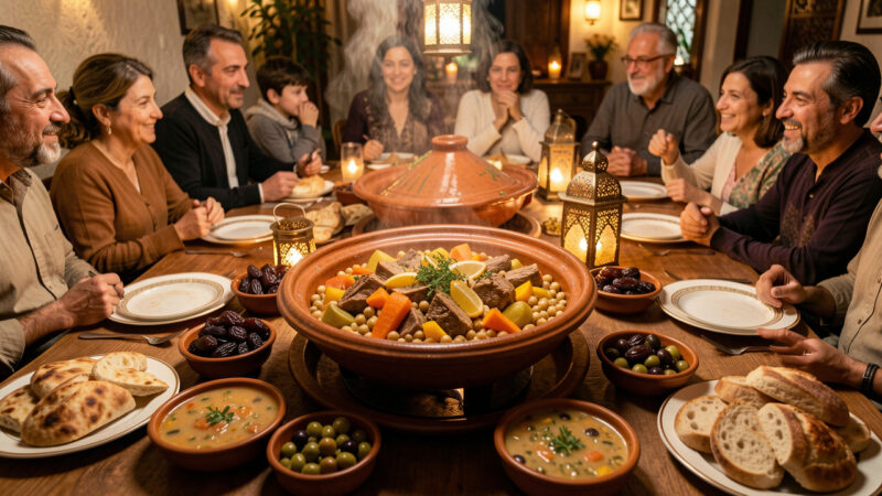Menu iftar marocain pour 10 personnes : un buffet chaud avec un seul grand plat
